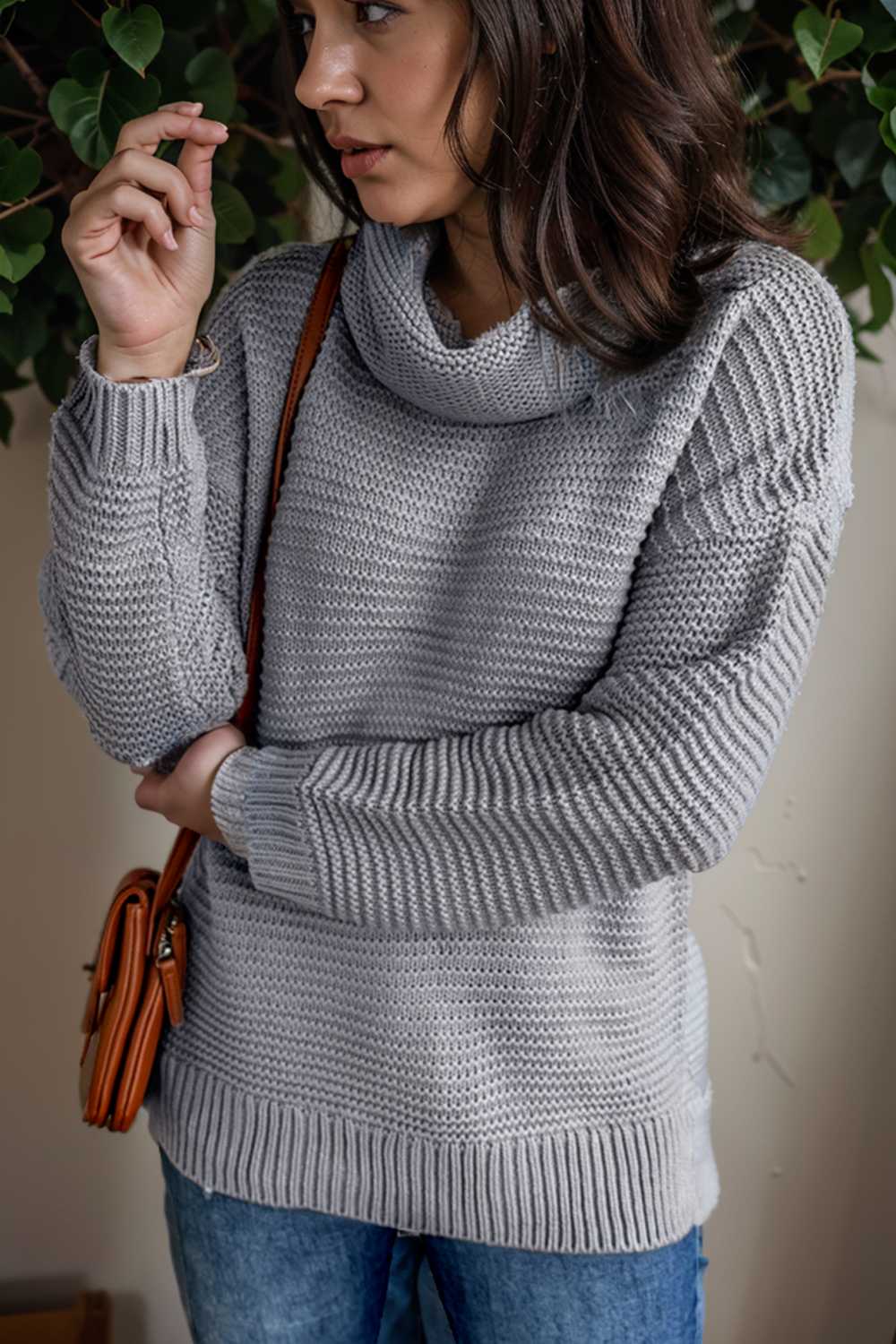 casual chunky knit mock neck long sleeve split pullover sweater 137197