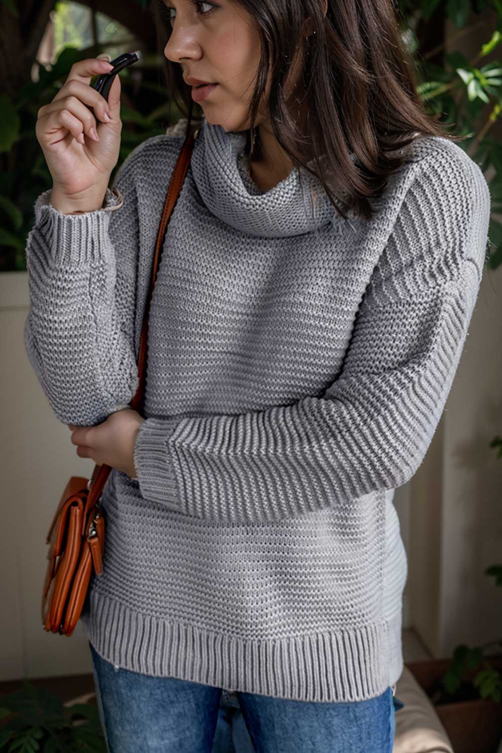 casual chunky knit mock neck long sleeve split pullover sweater 137195