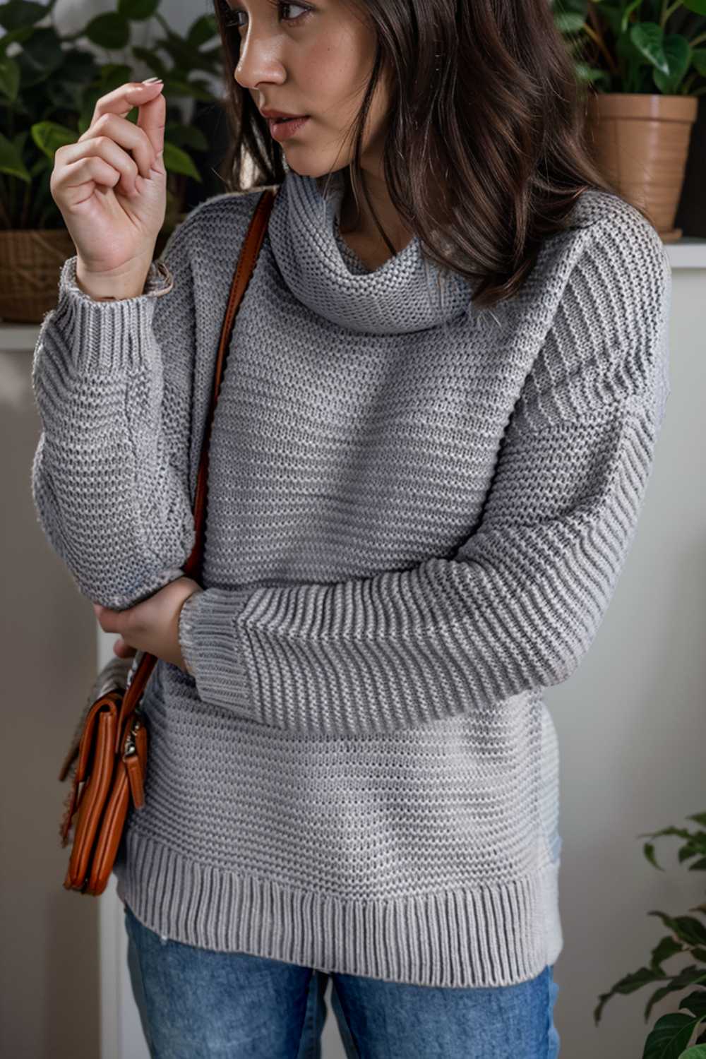 casual chunky knit mock neck long sleeve split pullover sweater 137193