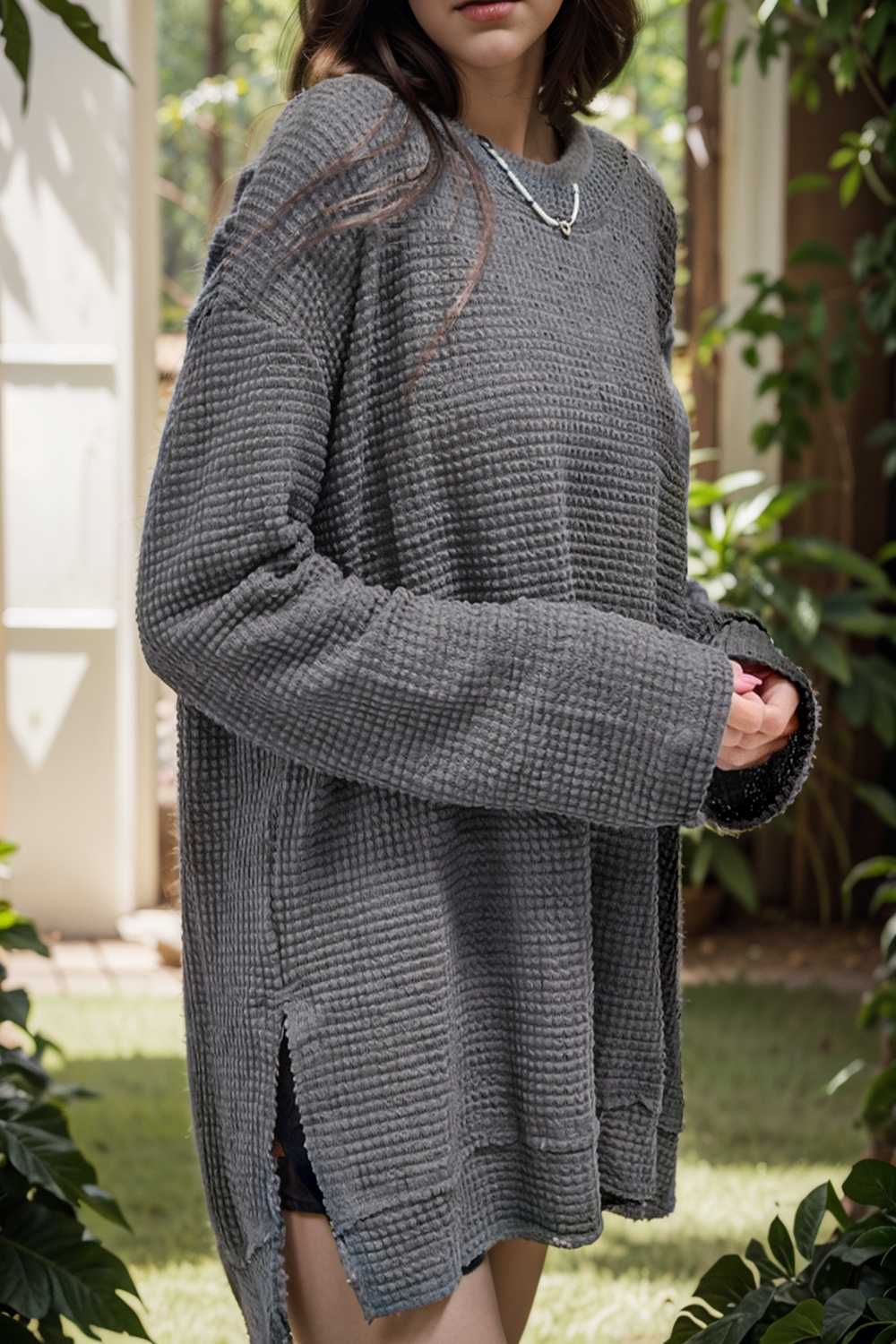casual chunky knit mock neck long sleeve split pullover sweater 106127