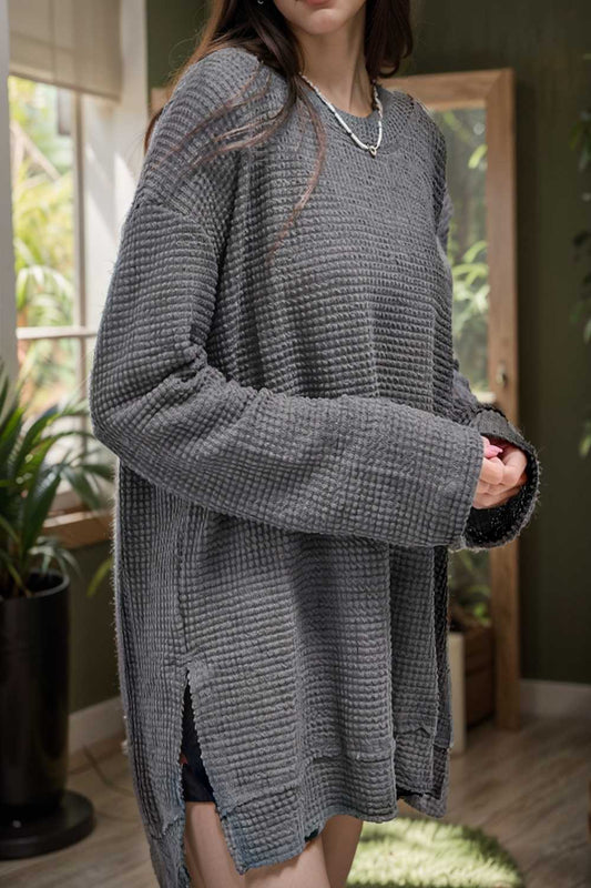 casual chunky knit mock neck long sleeve split pullover sweater 108133