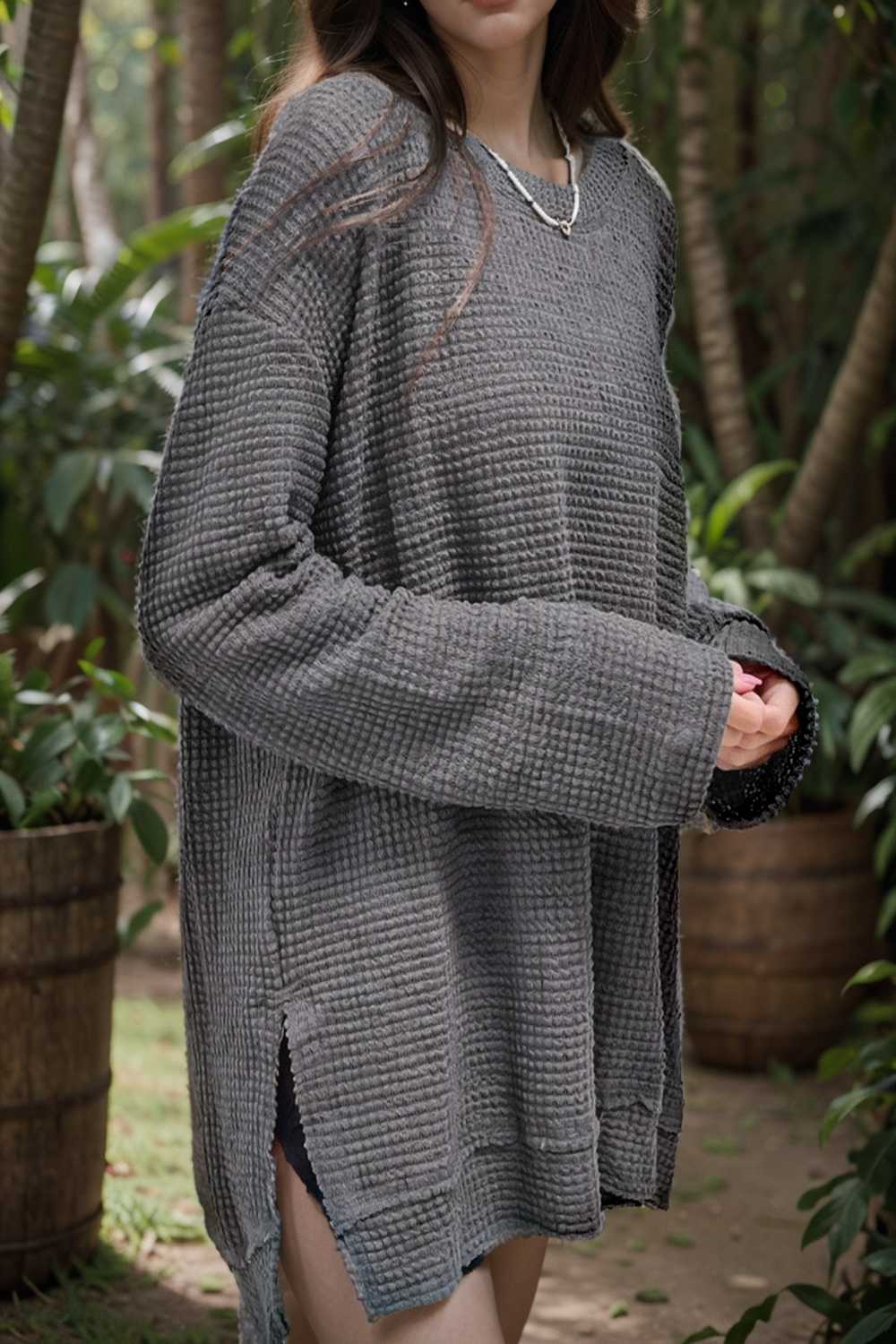 casual chunky knit mock neck long sleeve split pullover sweater 108609