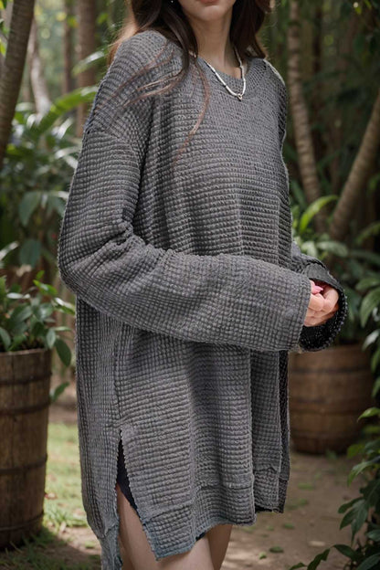 casual chunky knit mock neck long sleeve split pullover sweater 108609