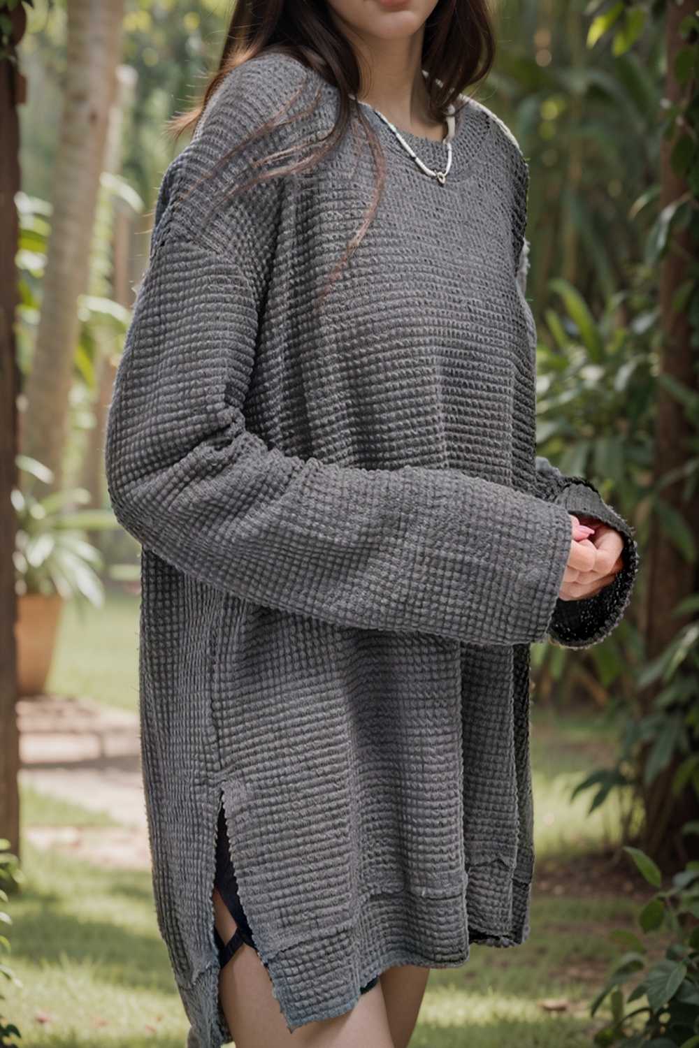 casual chunky knit mock neck long sleeve split pullover sweater 108192