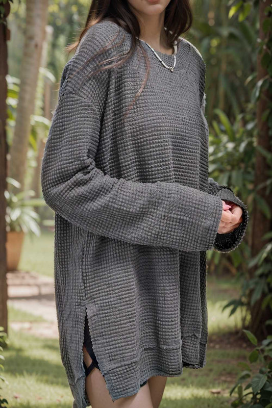casual chunky knit mock neck long sleeve split pullover sweater 108192