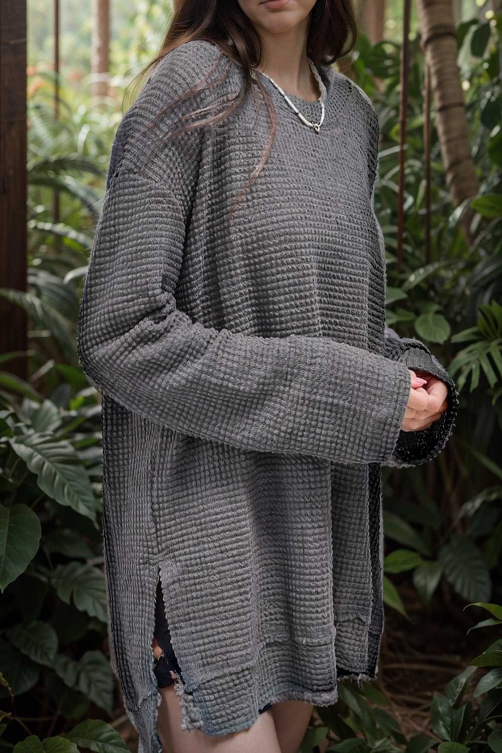 casual chunky knit mock neck long sleeve split pullover sweater 107107