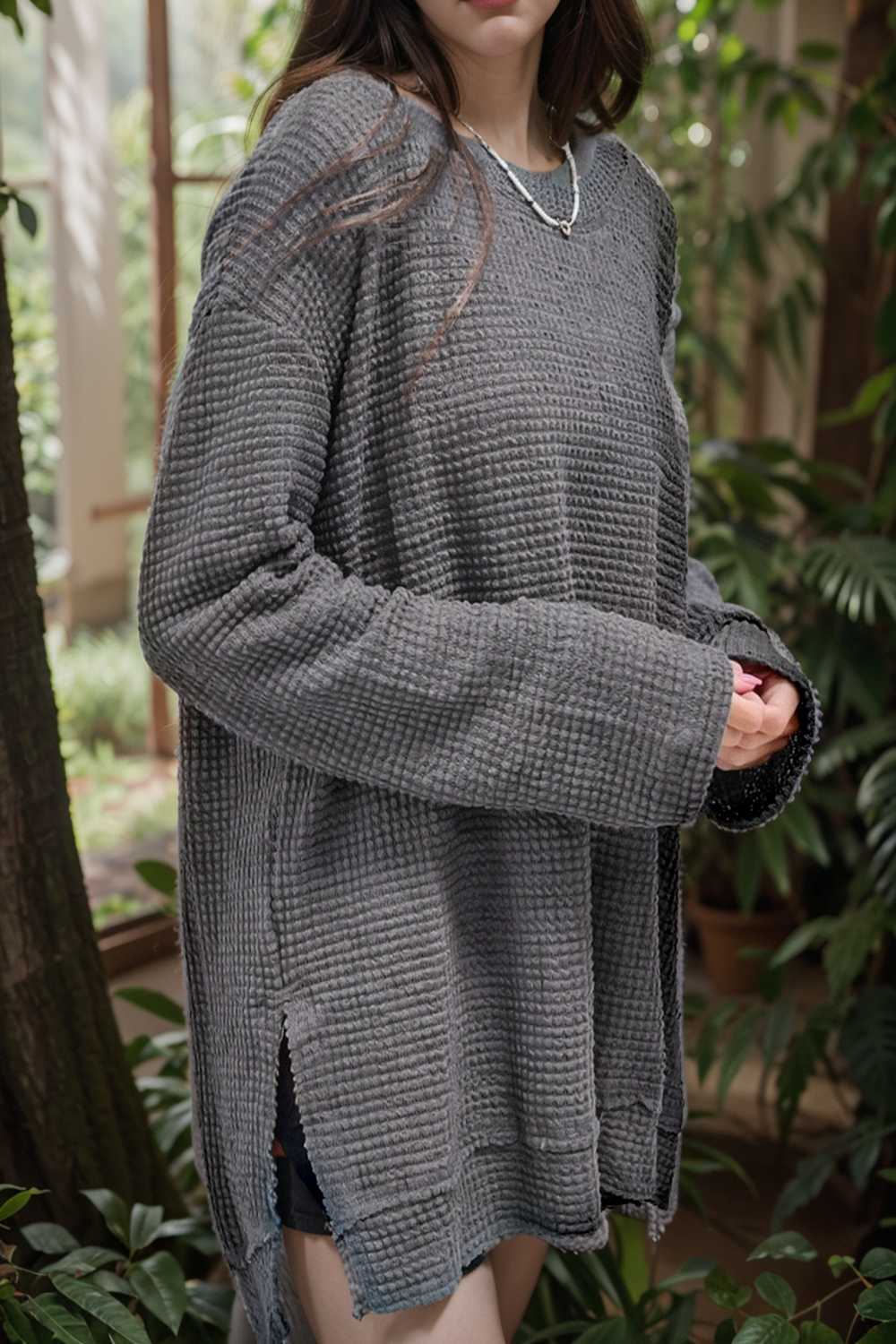 casual chunky knit mock neck long sleeve split pullover sweater 109484