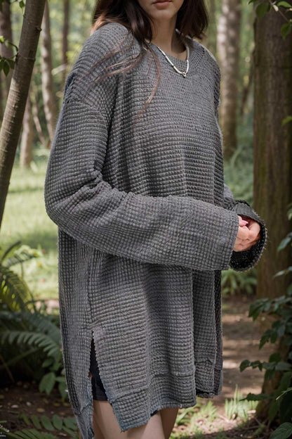 casual chunky knit mock neck long sleeve split pullover sweater 107105