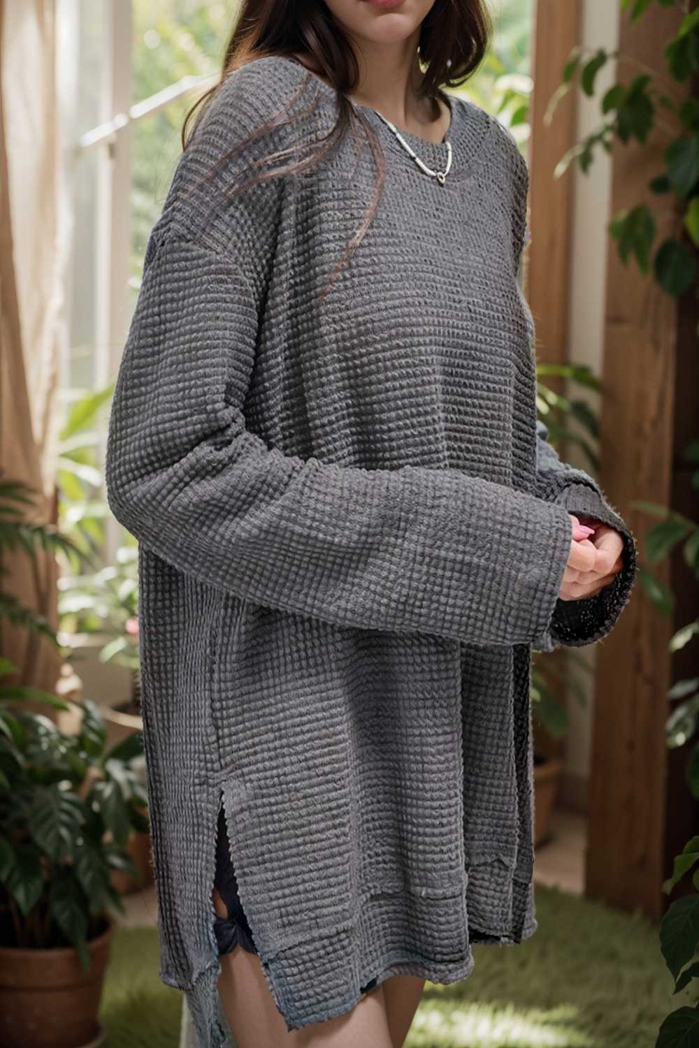 casual chunky knit mock neck long sleeve split pullover sweater 109480