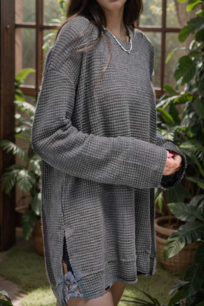 casual chunky knit mock neck long sleeve split pullover sweater 109479