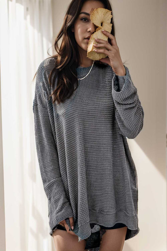 casual chunky knit mock neck long sleeve split pullover sweater 108994