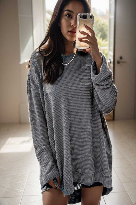 casual chunky knit mock neck long sleeve split pullover sweater 106664