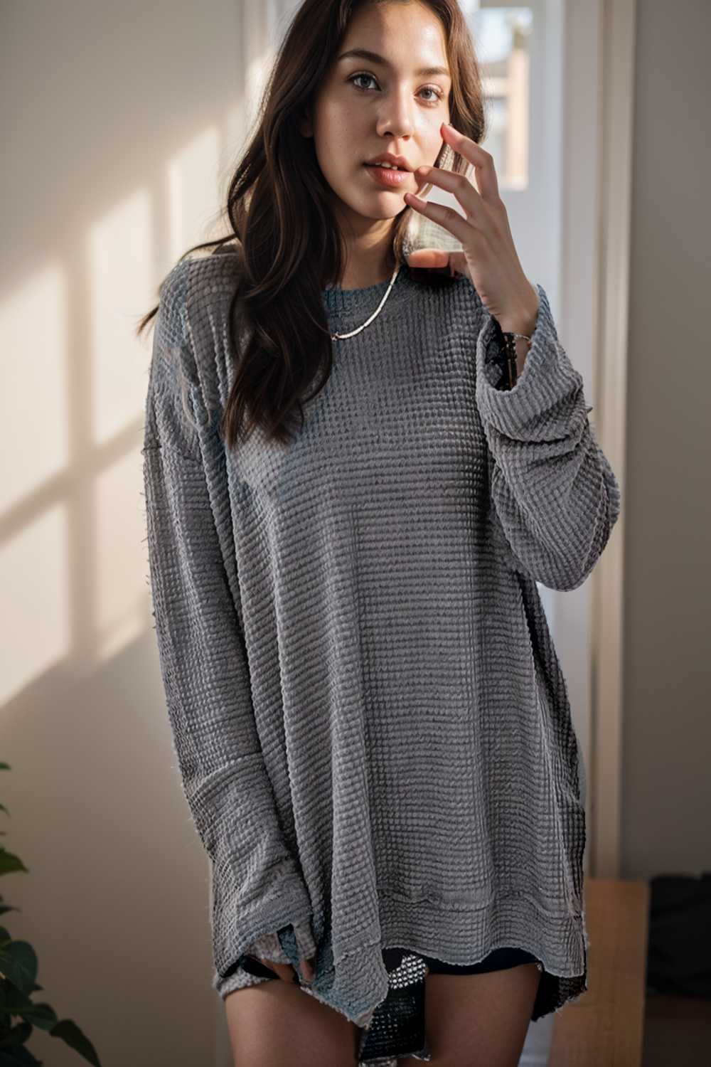 casual chunky knit mock neck long sleeve split pullover sweater 137169