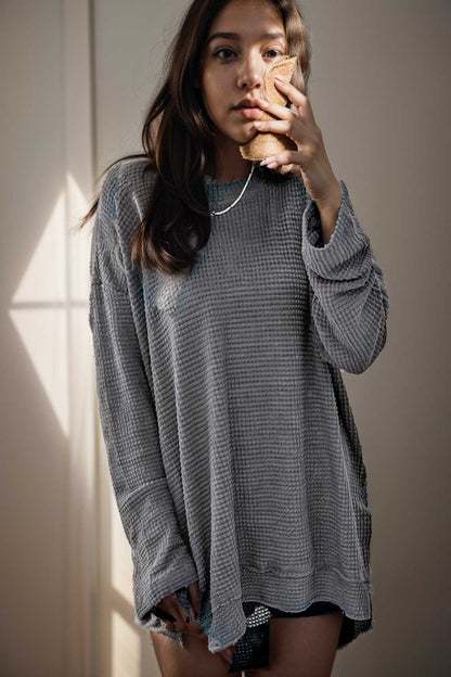 casual chunky knit mock neck long sleeve split pullover sweater 107104
