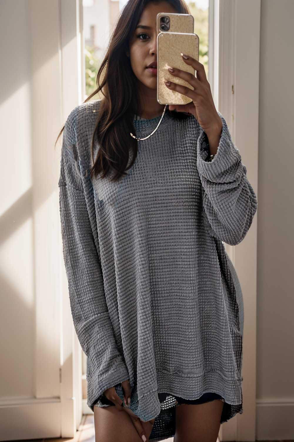 casual chunky knit mock neck long sleeve split pullover sweater 107103