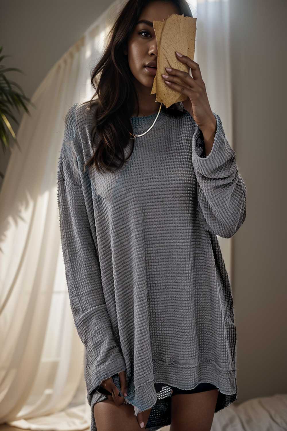 casual chunky knit mock neck long sleeve split pullover sweater 137167