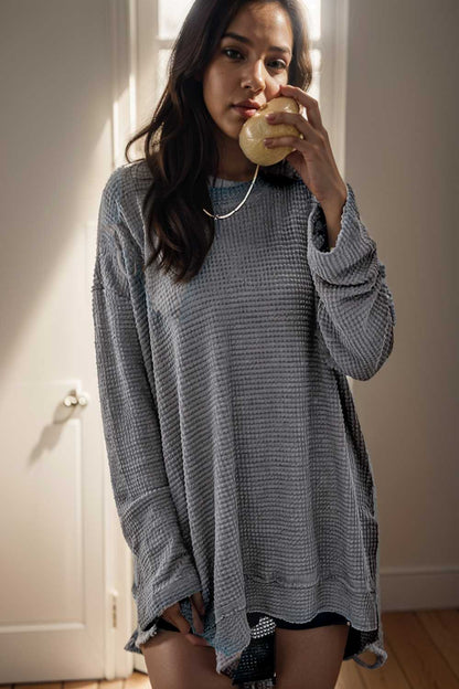 casual chunky knit mock neck long sleeve split pullover sweater 107100