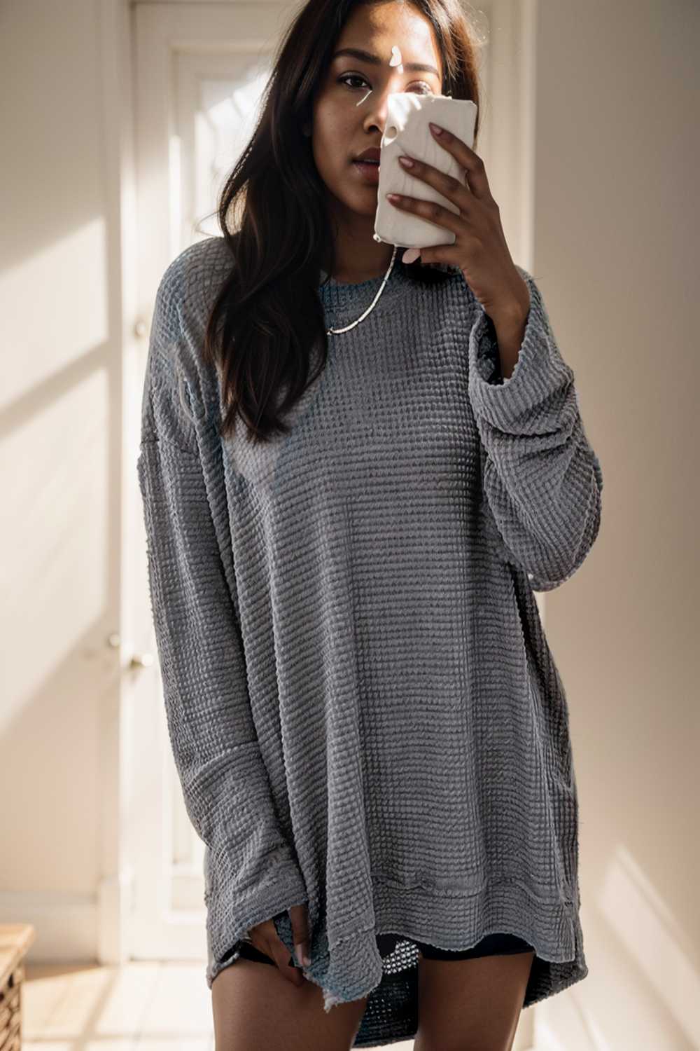 casual chunky knit mock neck long sleeve split pullover sweater 137165