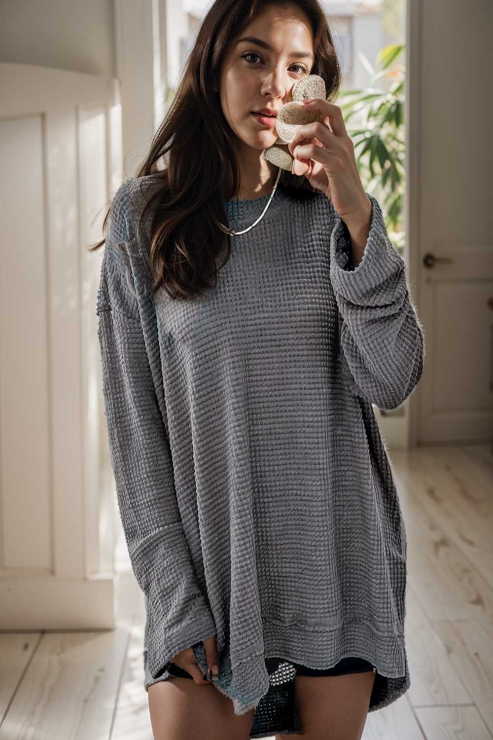 casual chunky knit mock neck long sleeve split pullover sweater 107099