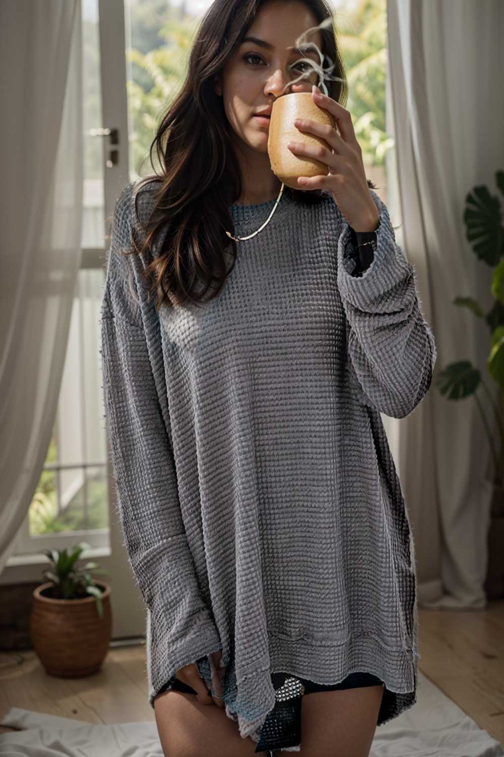 casual chunky knit mock neck long sleeve split pullover sweater 107098
