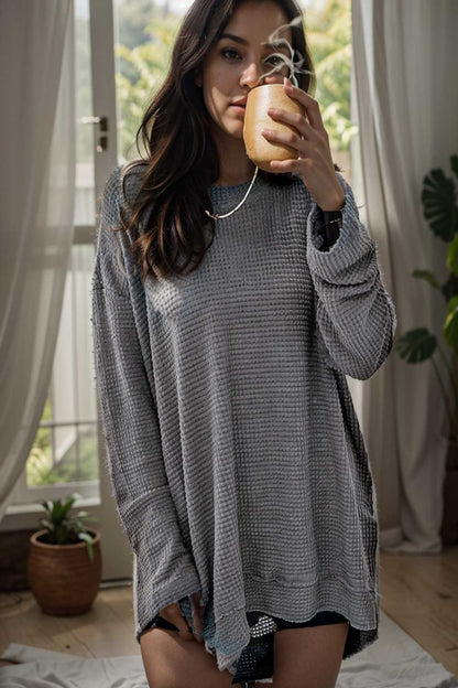 casual chunky knit mock neck long sleeve split pullover sweater 107098