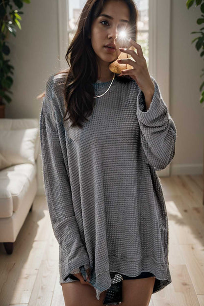 casual chunky knit mock neck long sleeve split pullover sweater 109464