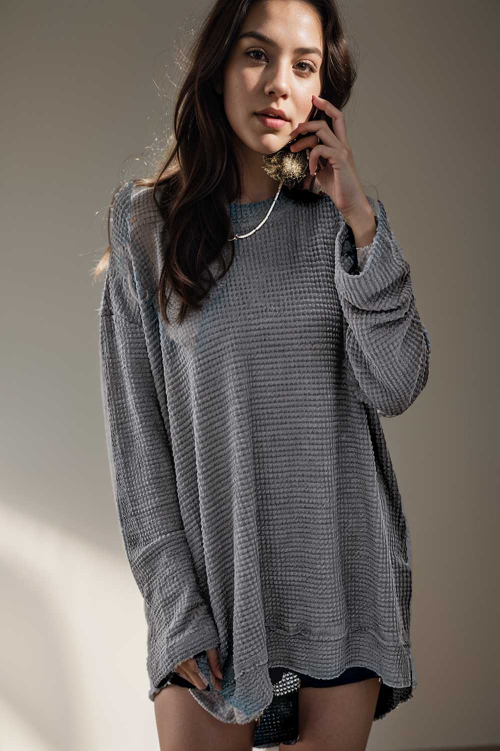 casual chunky knit mock neck long sleeve split pullover sweater 137160