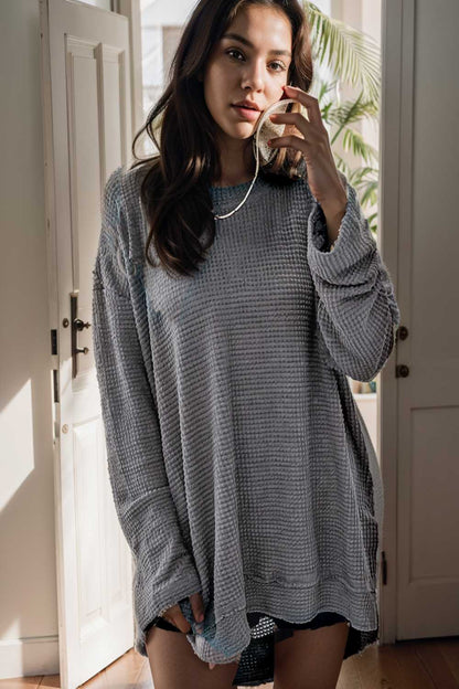 casual chunky knit mock neck long sleeve split pullover sweater 109462