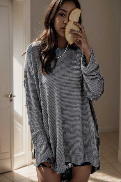 casual chunky knit mock neck long sleeve split pullover sweater 137156