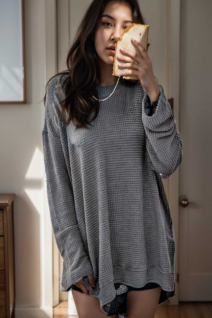 casual chunky knit mock neck long sleeve split pullover sweater 137155