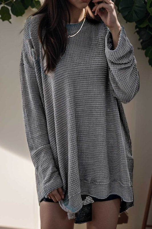 casual chunky knit mock neck long sleeve split pullover sweater 110065