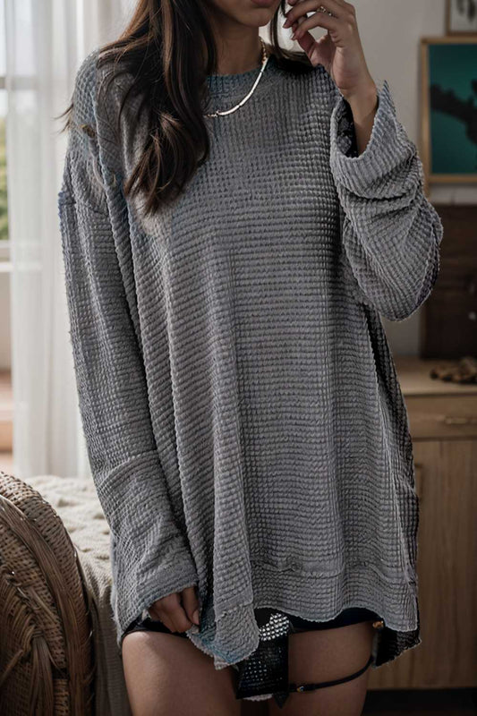 casual chunky knit mock neck long sleeve split pullover sweater 106126