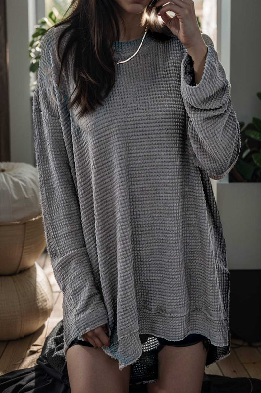 casual chunky knit mock neck long sleeve split pullover sweater 104900