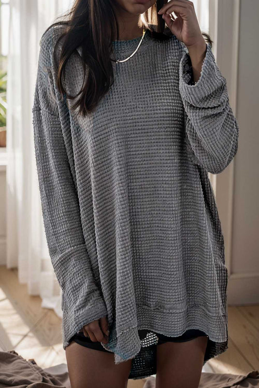 casual chunky knit mock neck long sleeve split pullover sweater 109070