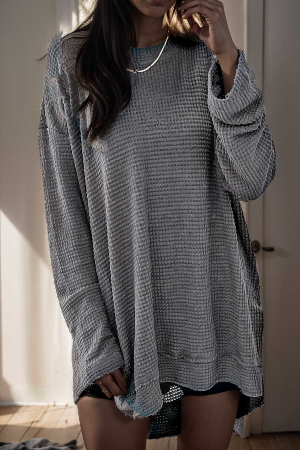 casual chunky knit mock neck long sleeve split pullover sweater 137154