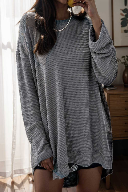 casual chunky knit mock neck long sleeve split pullover sweater 137153