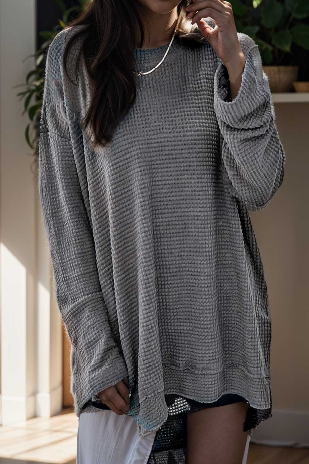 casual chunky knit mock neck long sleeve split pullover sweater 137152