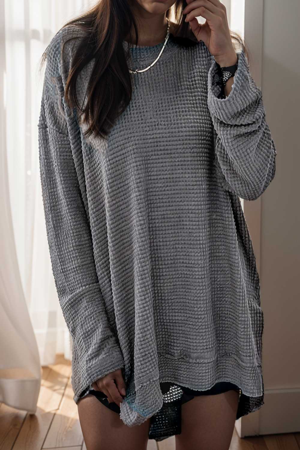 casual chunky knit mock neck long sleeve split pullover sweater 107095