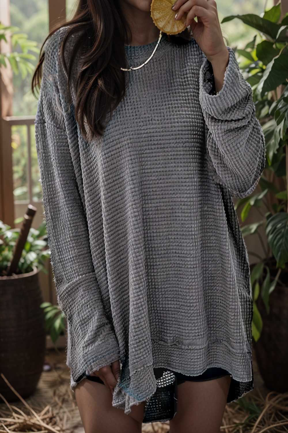 casual chunky knit mock neck long sleeve split pullover sweater 107092