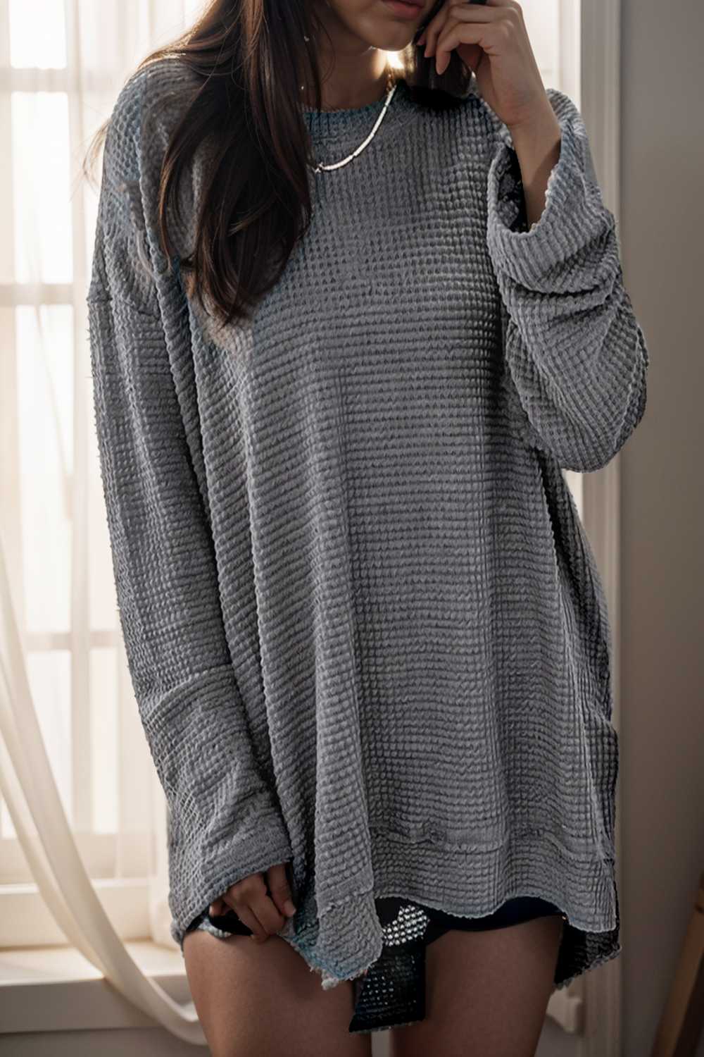 casual chunky knit mock neck long sleeve split pullover sweater 107091