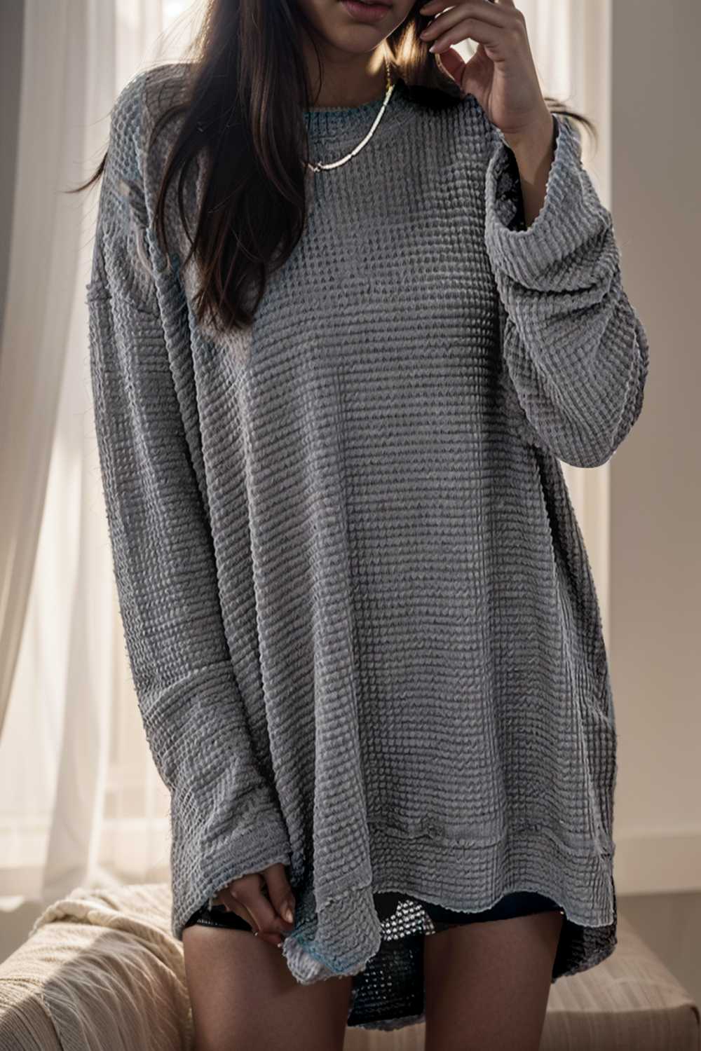 casual chunky knit mock neck long sleeve split pullover sweater 137146