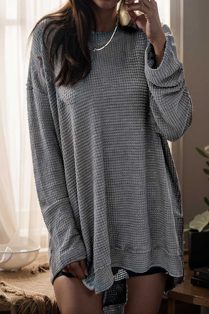 casual chunky knit mock neck long sleeve split pullover sweater 109449