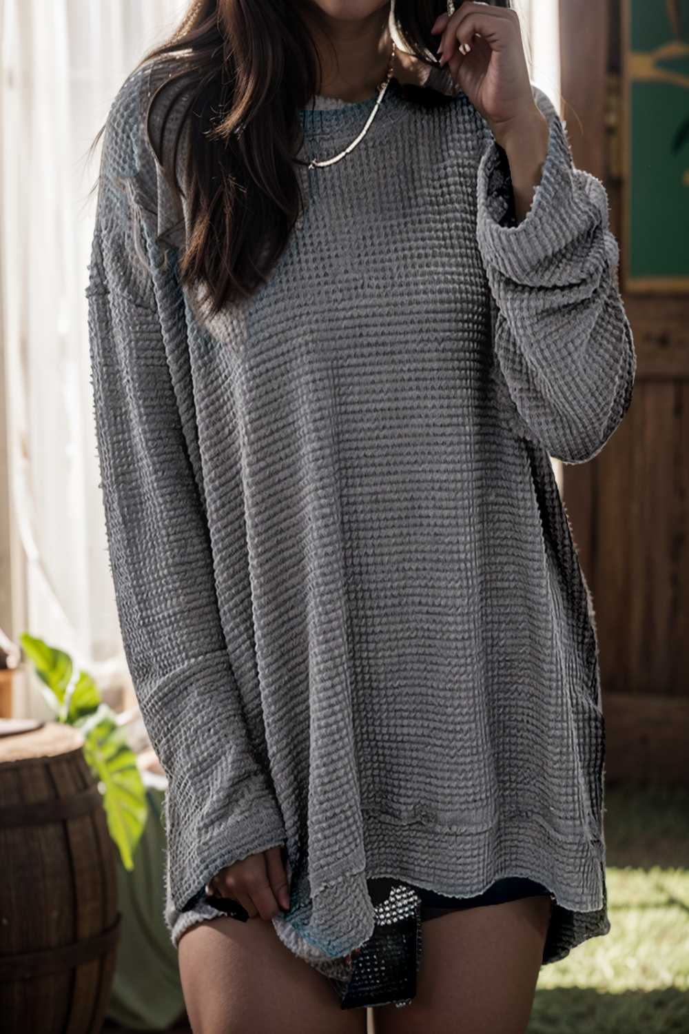 casual chunky knit mock neck long sleeve split pullover sweater 137144