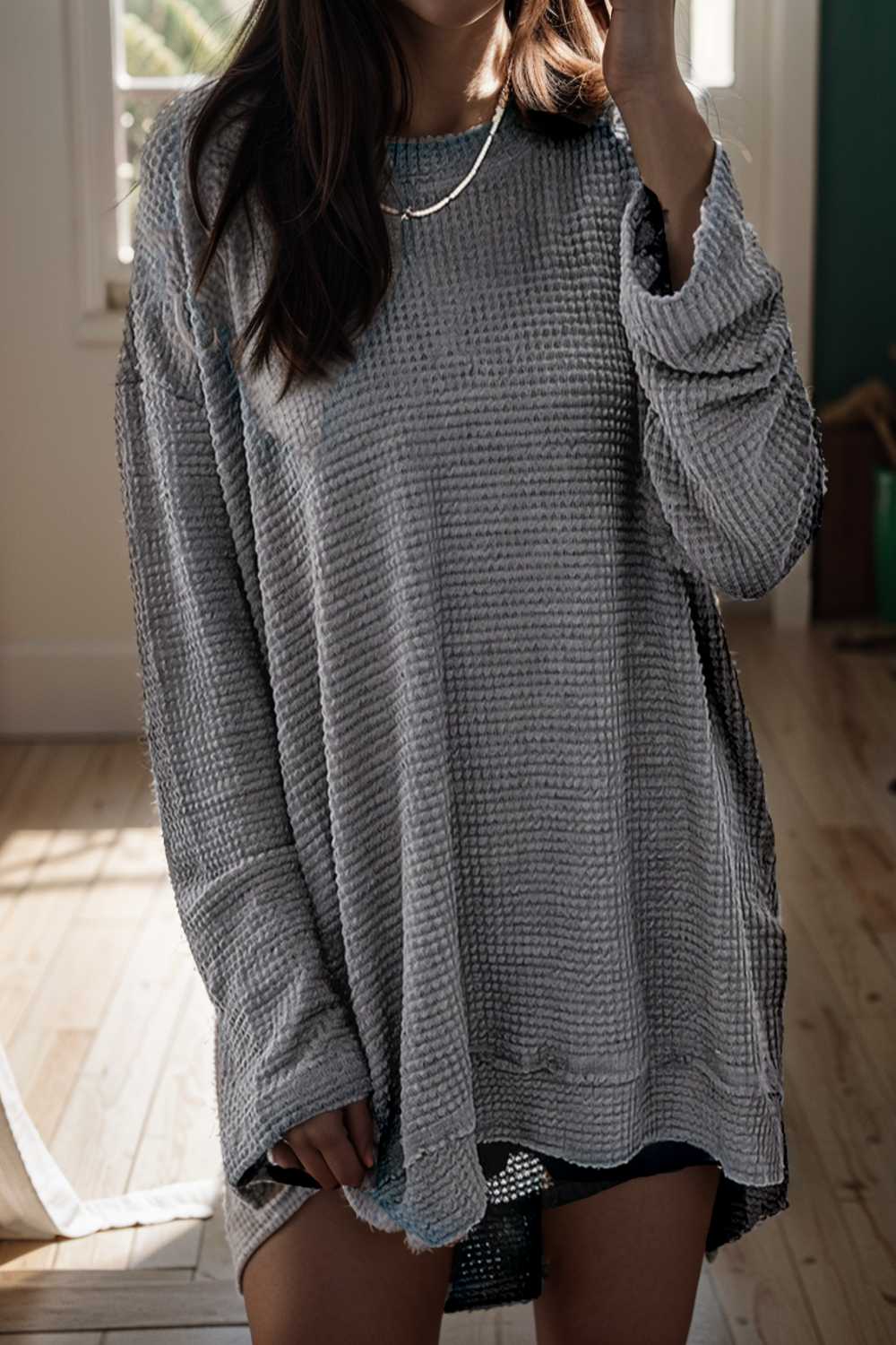 casual chunky knit mock neck long sleeve split pullover sweater 137143