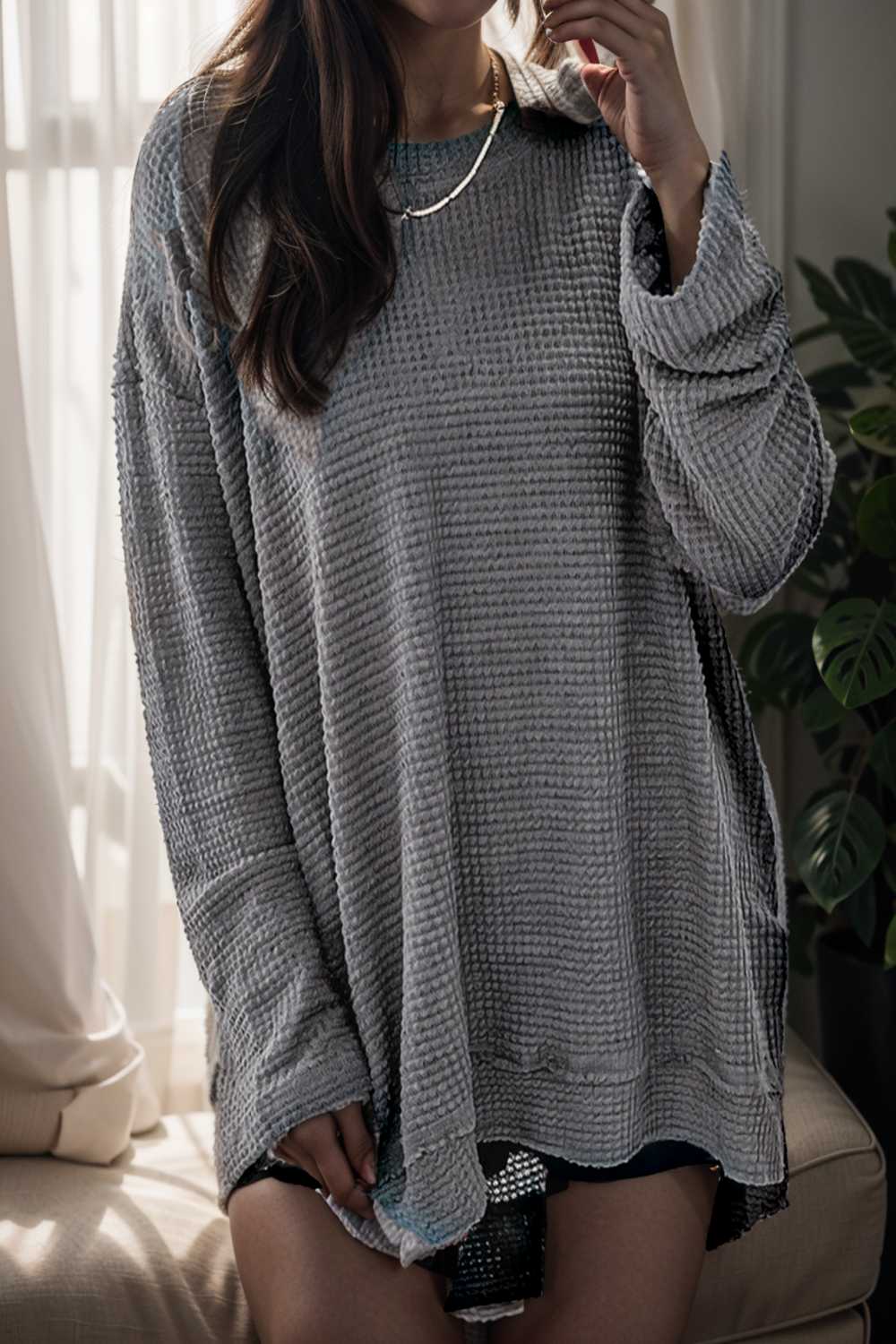 casual chunky knit mock neck long sleeve split pullover sweater 137142