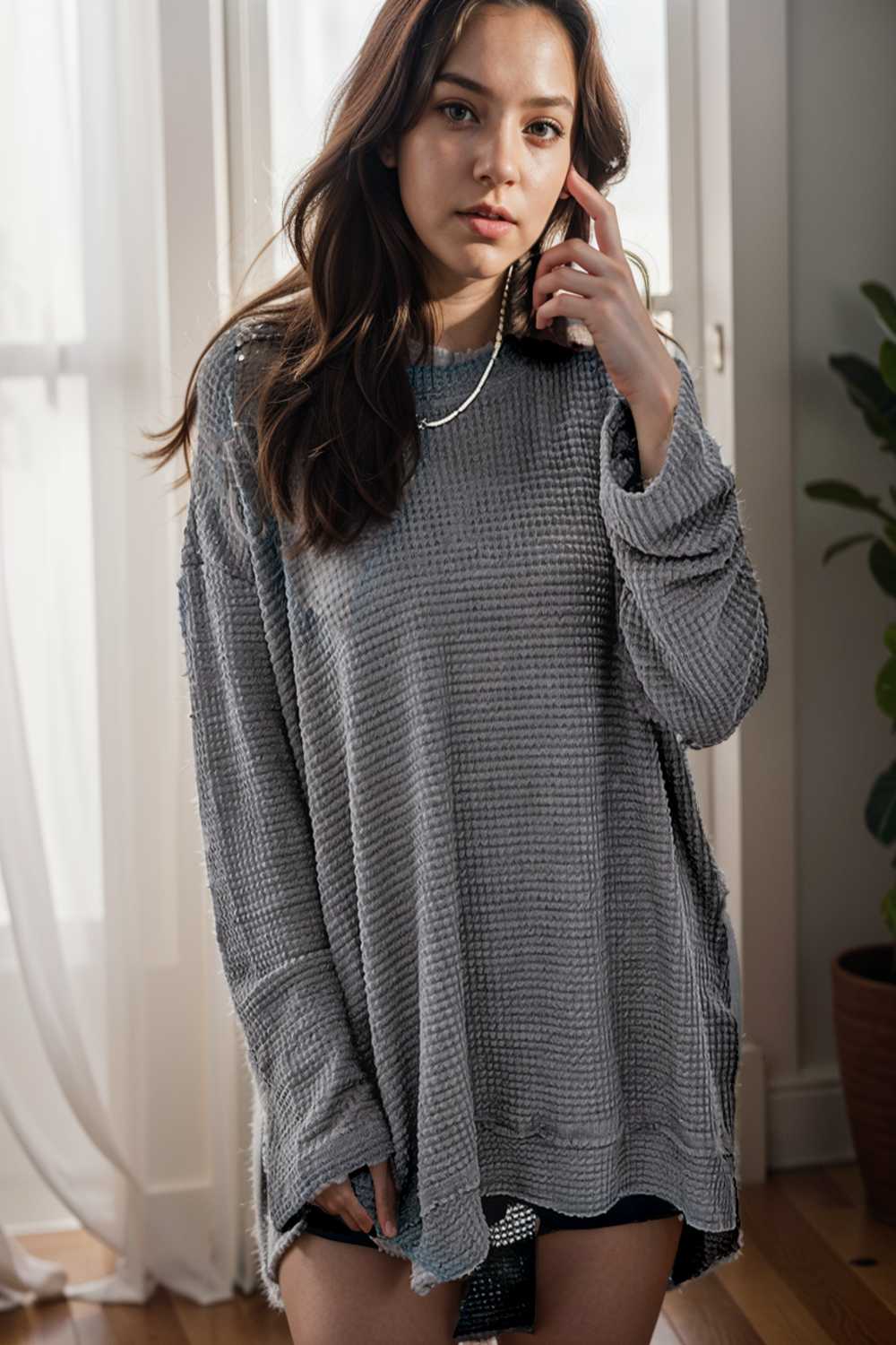 casual chunky knit mock neck long sleeve split pullover sweater 107090