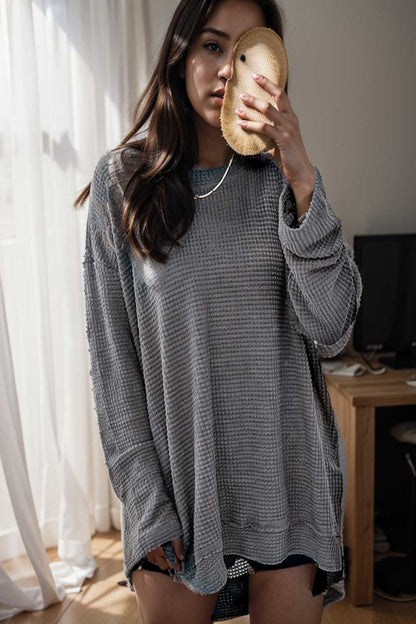 casual chunky knit mock neck long sleeve split pullover sweater 111573