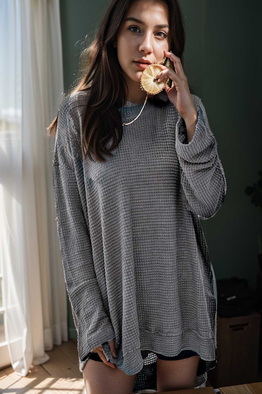 casual chunky knit mock neck long sleeve split pullover sweater 137140