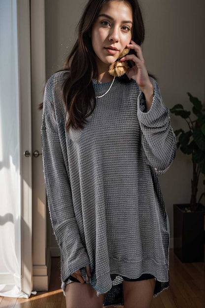 casual chunky knit mock neck long sleeve split pullover sweater 109444