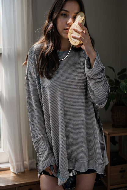 casual chunky knit mock neck long sleeve split pullover sweater 107089